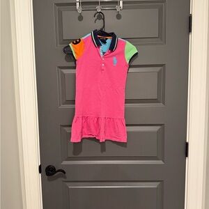 Ralph Lauren Pink Polo Collared Dress with Colorful Sleeves